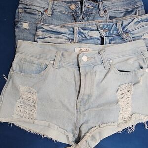 3 Pairs Of  Blue Distressed Jean Shorts